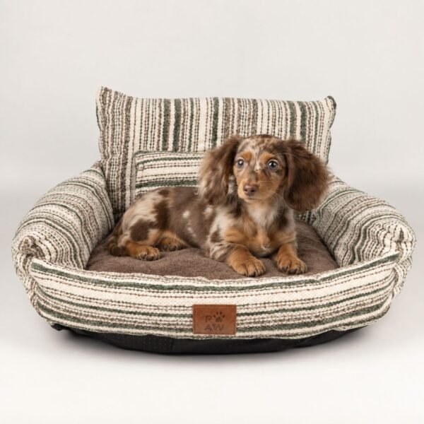 PAW Small Brown Stripe Design Sofa Style Pet Bed (50 × 50 × 26cm)