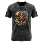 Nomad Sari Unisex Stonewashed Charcoal Compass of Life Cotton T-Shirt (Small)