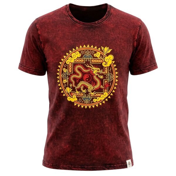 Nomad Sari Unisex Stonewashed Maroon Dragon Mandala Cotton T-Shirt (Medium)