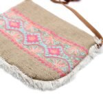 Ancient Wisdom Summer Pattern Embroidery Soft Jute Fab Fringe Bag - Image 3