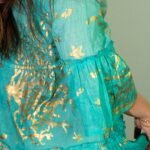 Nomad Sari Turquoise & Gold Coral Print Dress (L/XL) - Image 2