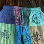 Nomad Sari Block Print Designs Green Tones Mushroom Pants (S/M) - Image 4