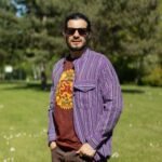 Nomad Sari Men’s Black & Purple Stripe Design Grandad Shirt (Large) - Image 6