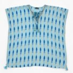 Nomad Sari On The Med Collection Turquoise & Blue Bold Fish Print Kaftan - Image 2