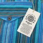 Nomad Sari Men’s Turquoise Bold Stripe Design Grandad Shirt (Large) - Image 3