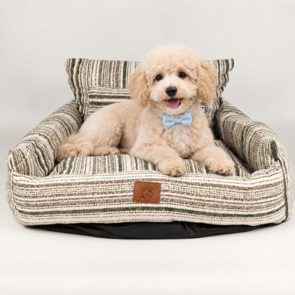 PAW Medium Brown Stripe Design Sofa Style Pet Bed (60 × 60 × 28cm)