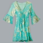 Nomad Sari Turquoise & Gold Coral Print Dress (L/XL) - Image 5