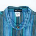 Nomad Sari Men’s Turquoise Bold Stripe Design Grandad Shirt (Large) - Image 4
