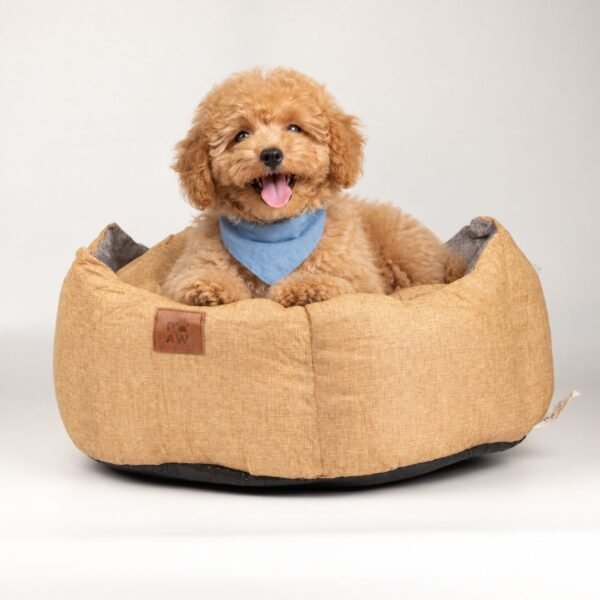 PAW Medium Royal Crown Sand & Grey Pet Bed (50 × 50 × 26cm)