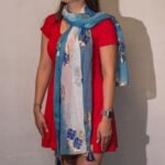 Nomad Sari Sea Blue & Gold Aqua Fish Print Scarf (180 x 50cm) - Image 2