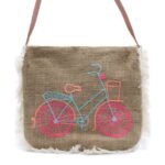 Ancient Wisdom Bicycle Embroidery Soft Jute Fab Fringe Bag