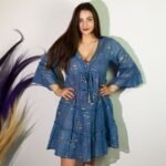 Nomad Sari Sea Blue & Gold Fish Design Print Dress (M/L) - Image 2