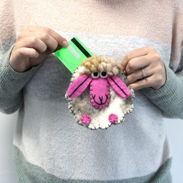 Natural Felt Zipper Pouches - Happy Sheep