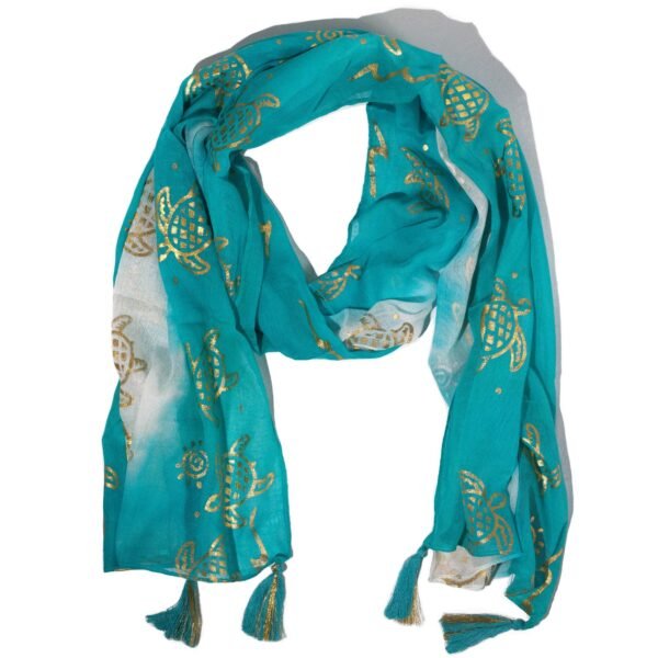 Nomad Sari Turquoise & Gold Summer Turtle Print Scarf (180 x 50cm)