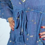 Nomad Sari Sea Blue & Gold Fish Design Print Dress (L/XL) - Image 2