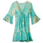 Nomad Sari Turquoise & Gold Coral Print Dress (L/XL)