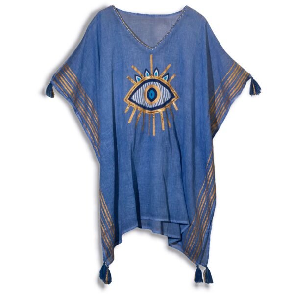 Nomad Sari Rich Blue & Gold Evil Eye Print Kaftan