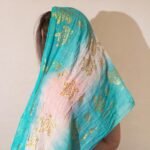 Nomad Sari Turquoise & Gold Summer Turtle Print Scarf (180 x 50cm) - Image 2