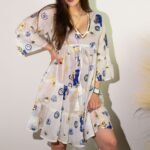 Nomad Sari White, Blue & Gold Evil Eye Design Dress (M/L) - Image 2