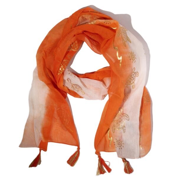 Nomad Sari Coral & Gold Summer Turtle Print Scarf (180 x 50cm)