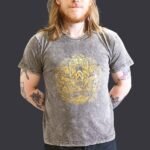 Nomad Sari Unisex Stonewashed Dark Grey Hamsa Cotton T-Shirt (Large)