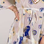 Nomad Sari White, Blue & Gold Evil Eye Design Dress (M/L) - Image 3