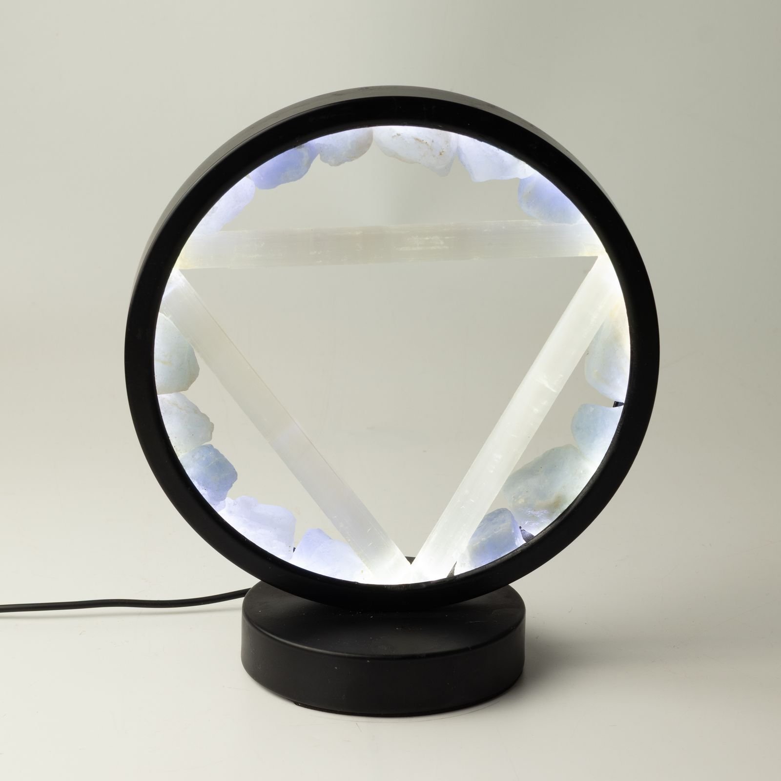 bG9jYWw6Ly9tZWRpYS8xUC9BQy82MFIzMEMxSjZXUjNBQzFQLzFjYzg4YWNhLmpwZw.jpg Ancient Wisdom Aquamarine & Selenite Gemstone Halo Lamp - Water - Image 1