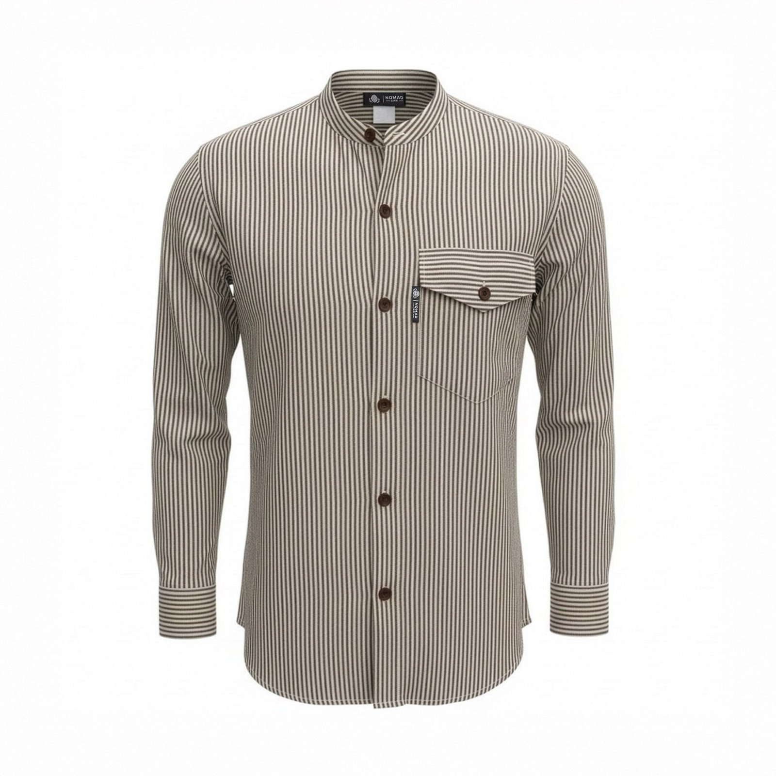 bG9jYWw6Ly9tZWRpYS8xUC9HQy82MFIzMEMxSjY4VzNHQzFQL2IwMjNlMDhmLmpwZw-1.jpg Nomad Sari Men’s Grey Stone Stripes Grandad Shirt (Large) - Image 1