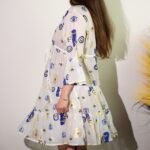 Nomad Sari White, Blue & Gold Evil Eye Design Dress (M/L) - Image 5