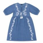 Nomad Sari On The Med Collection Dusky Blue with Embroidery & Tassels Dress (M-L) - Image 2
