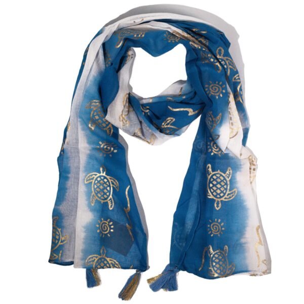 Nomad Sari Sea Blue Summer Turtle Print Scarf (180 x 50cm)