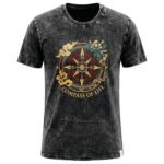 Nomad Sari Unisex Stonewashed Charcoal Compass of Life Cotton T-Shirt (XL)