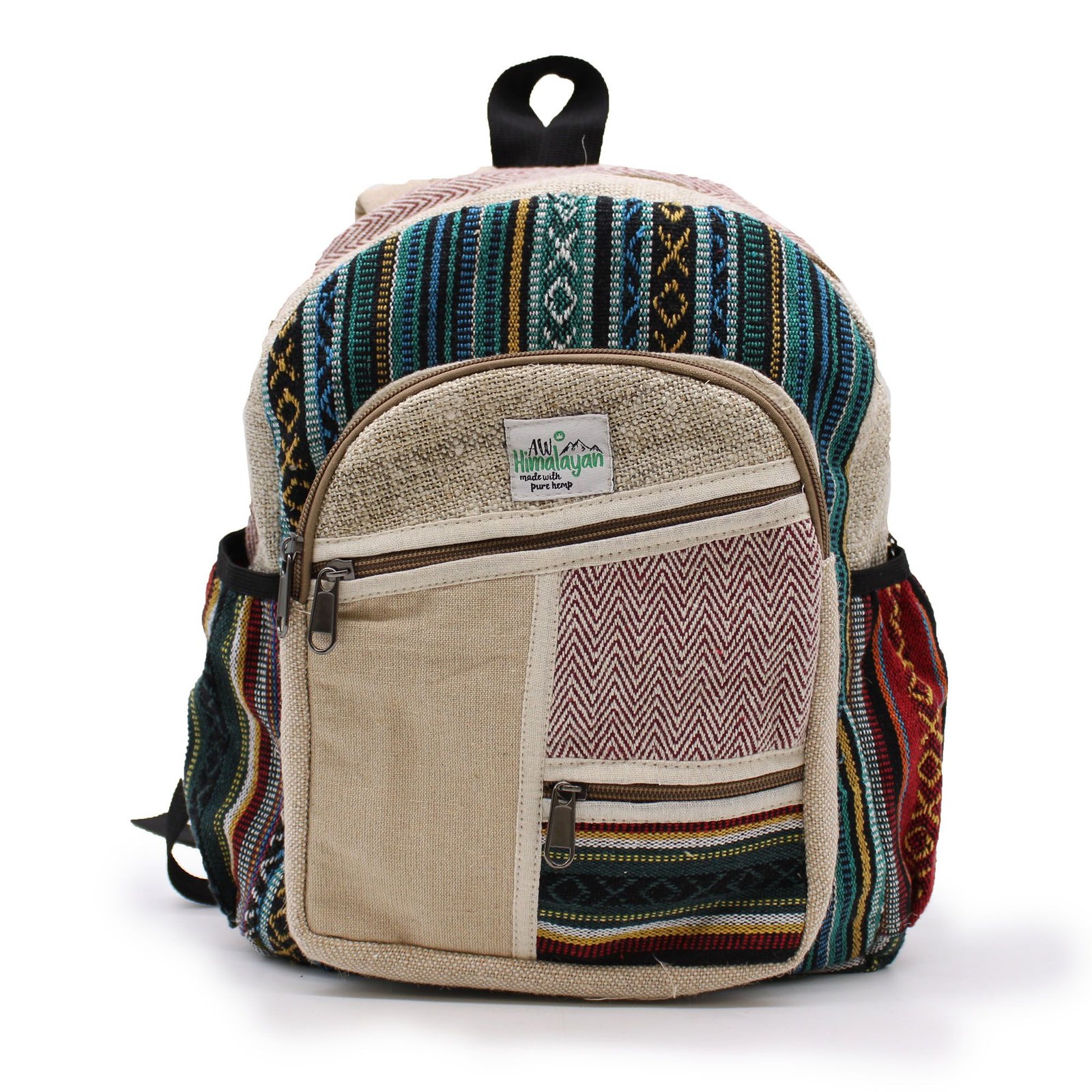bG9jYWw6Ly9tZWRpYS8xUi82Qy82MFIzMEMxRzZSUjM2QzFSL2QxODc5OTI4LmpwZWc.jpg Ancient Wisdom Hemp & Cotton Zig Zag Zips Style Small Backpack - Image 1