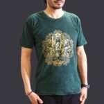 Nomad Sari Unisex Stonewashed Green Hamsa Cotton T-Shirt (Medium)