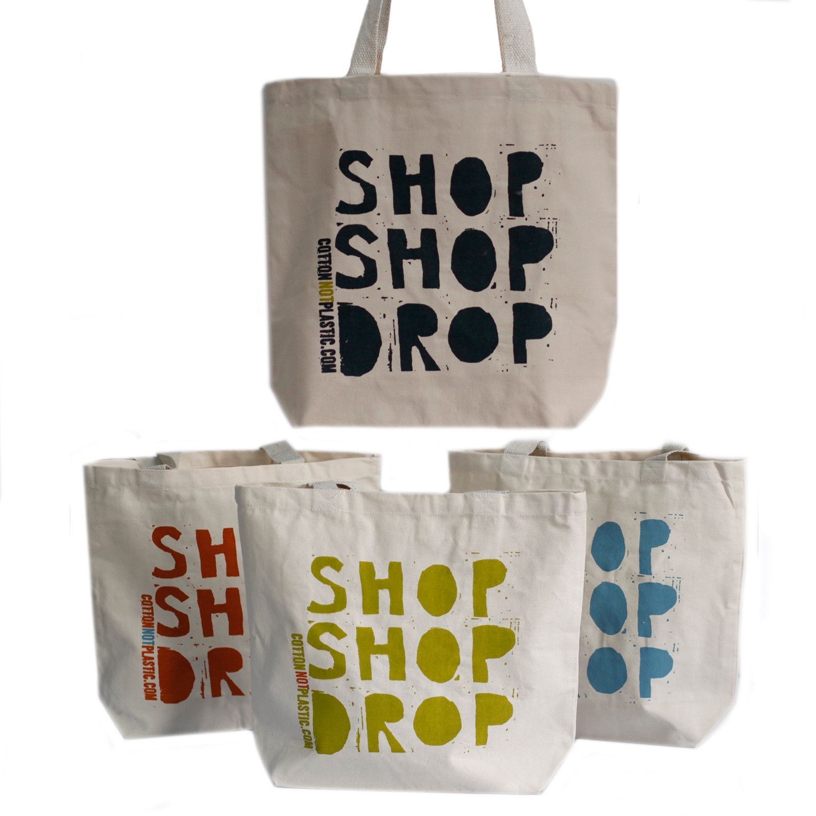 bG9jYWw6Ly9tZWRpYS8xUi84Qy82MFIzMEMxRzZNVEs4QzFSL2JlZGE5MDQyLmpwZWc.jpg Ancient Wisdom ‘Shop Shop Drop’ Design Eco Cotton Bag (Assorted) - Image 1