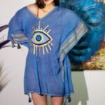 Nomad Sari Rich Blue & Gold Evil Eye Print Kaftan - Image 2