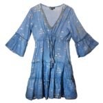 Nomad Sari Sea Blue & Gold Fish Design Print Dress (L/XL)