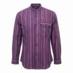 Nomad Sari Men’s Black & Purple Stripe Design Grandad Shirt (Large)