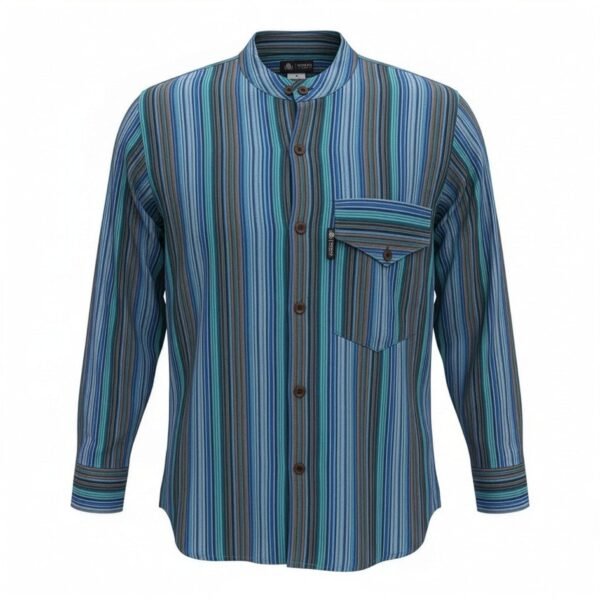 Nomad Sari Men's Turquoise Bold Stripe Design Grandad Shirt (XL)