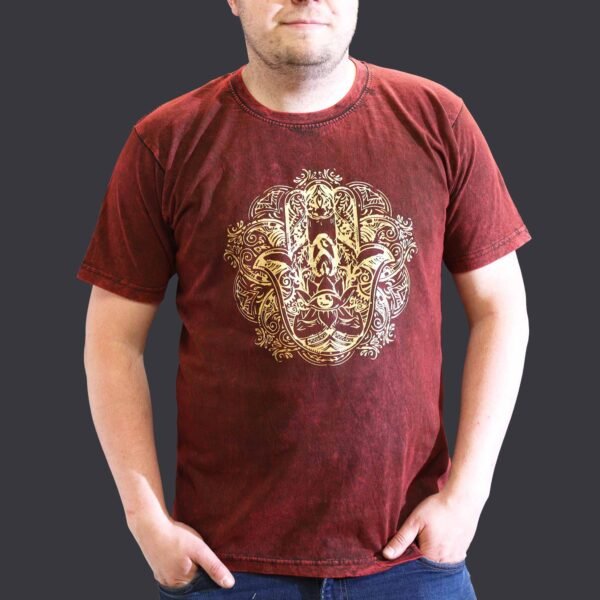 Nomad Sari Unisex Stonewashed Maroon Hamsa Cotton T-Shirt (XL)