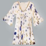 Nomad Sari White, Blue & Gold Evil Eye Design Dress (L/XL) - Image 4