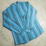 Nomad Sari Men's Turquoise Bold Stripe Design Grandad Shirt (XL) - Image 3