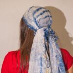 Nomad Sari Blue & Gold Summer Marbella Print Scarf (180 x 50cm) - Image 2