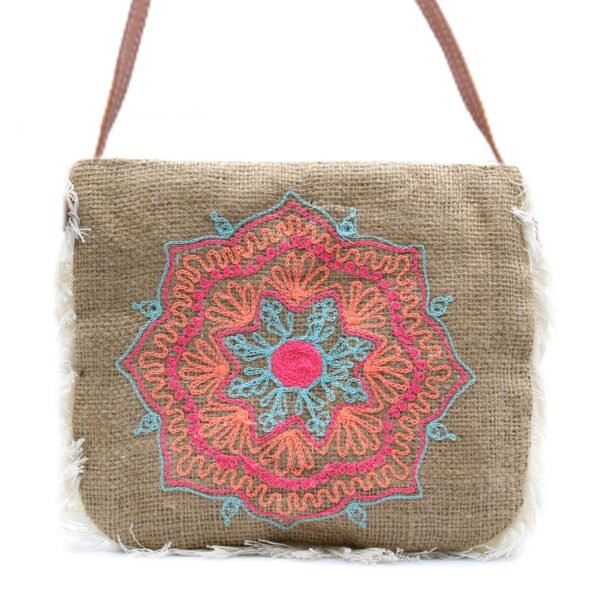 Ancient Wisdom Mandela Embroidery Soft Jute Fab Fringe Bag