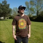 Nomad Sari Unisex Stonewashed Brown Sun & Zodiac Cotton T-Shirt (Large) - Image 2