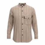 Nomad Sari Men’s Brown & Beige Stripe Design Grandad Shirt (XL)