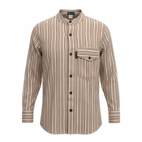 Nomad Sari Men’s Brown & Beige Stripe Design Grandad Shirt (XL)