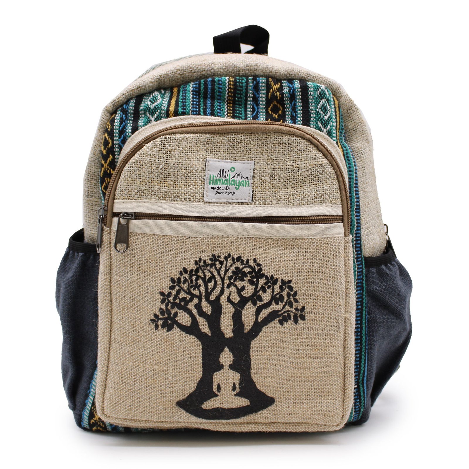 bG9jYWw6Ly9tZWRpYS9ISi82Qy82MFIzMEMxRzZSUjM2Q0hKLzBkZTZjNjA0LmpwZWc.jpg Ancient Wisdom Hemp & Cotton Bohdi Tree Design Small Backpack - Image 1