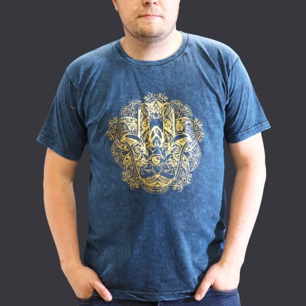 Nomad Sari Unisex Stonewashed Blue Hamsa Cotton T-Shirt (XL)