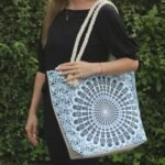Ancient Wisdom Rope Handle Mandela Design Bag - Sky Blue - Image 3